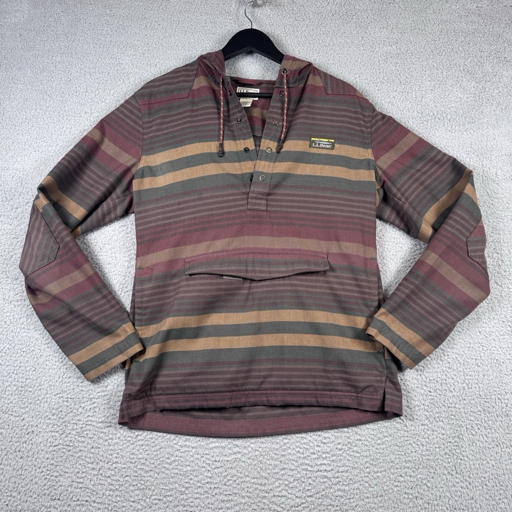 LL Bean Anorak Hoodie Mens Small Multicolor Katahdin Striped Pouch 511616